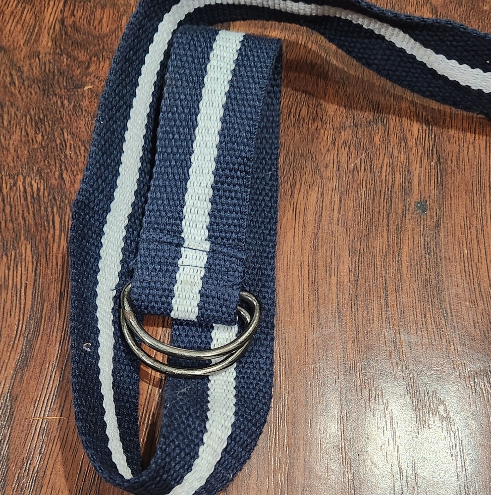 boys vintage dark blue thick white striped fabric belt